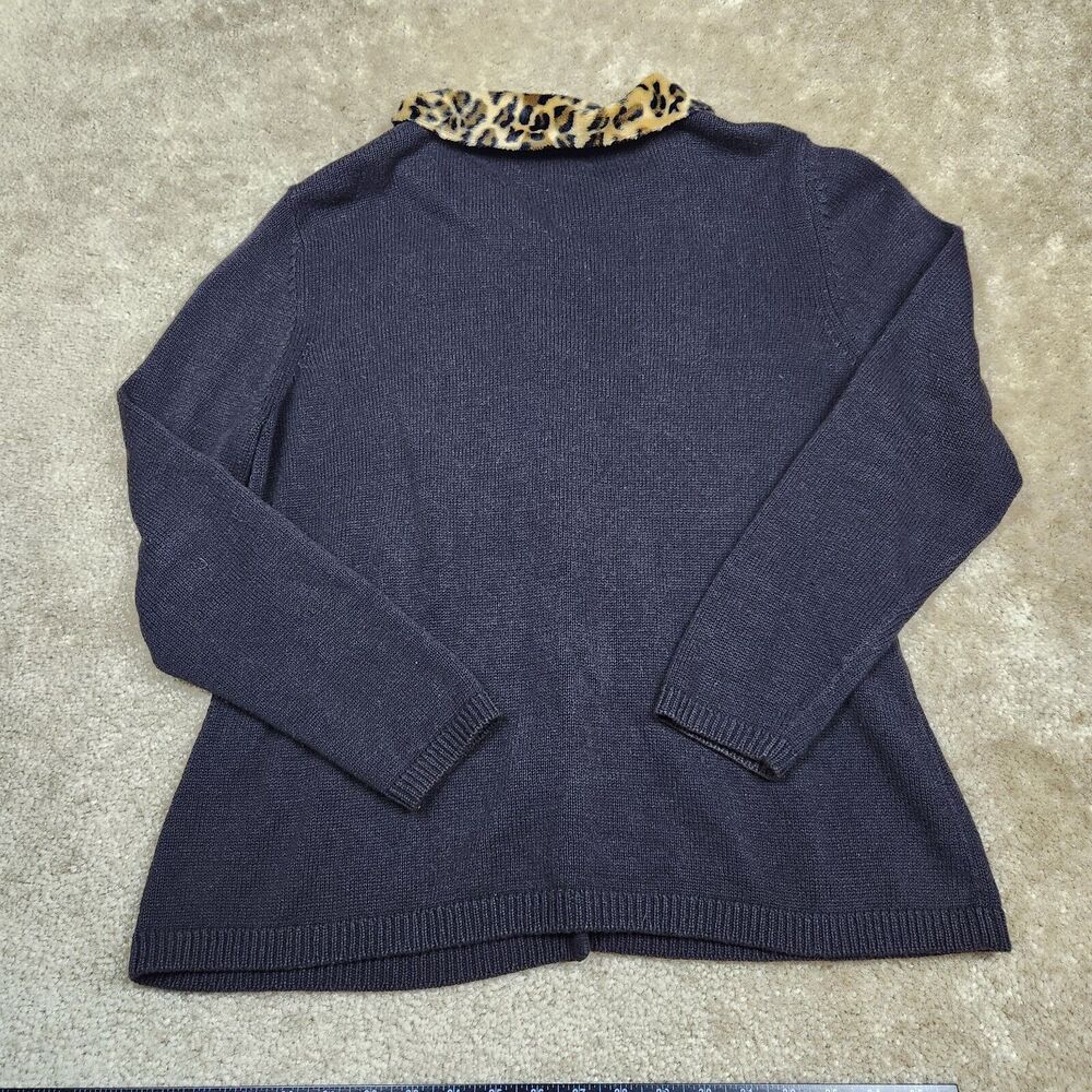 Mandal Bay Womens Cardigan Sweater L Black Brown Leopard Animal Print Vtg A467 - Picture 5 of 9